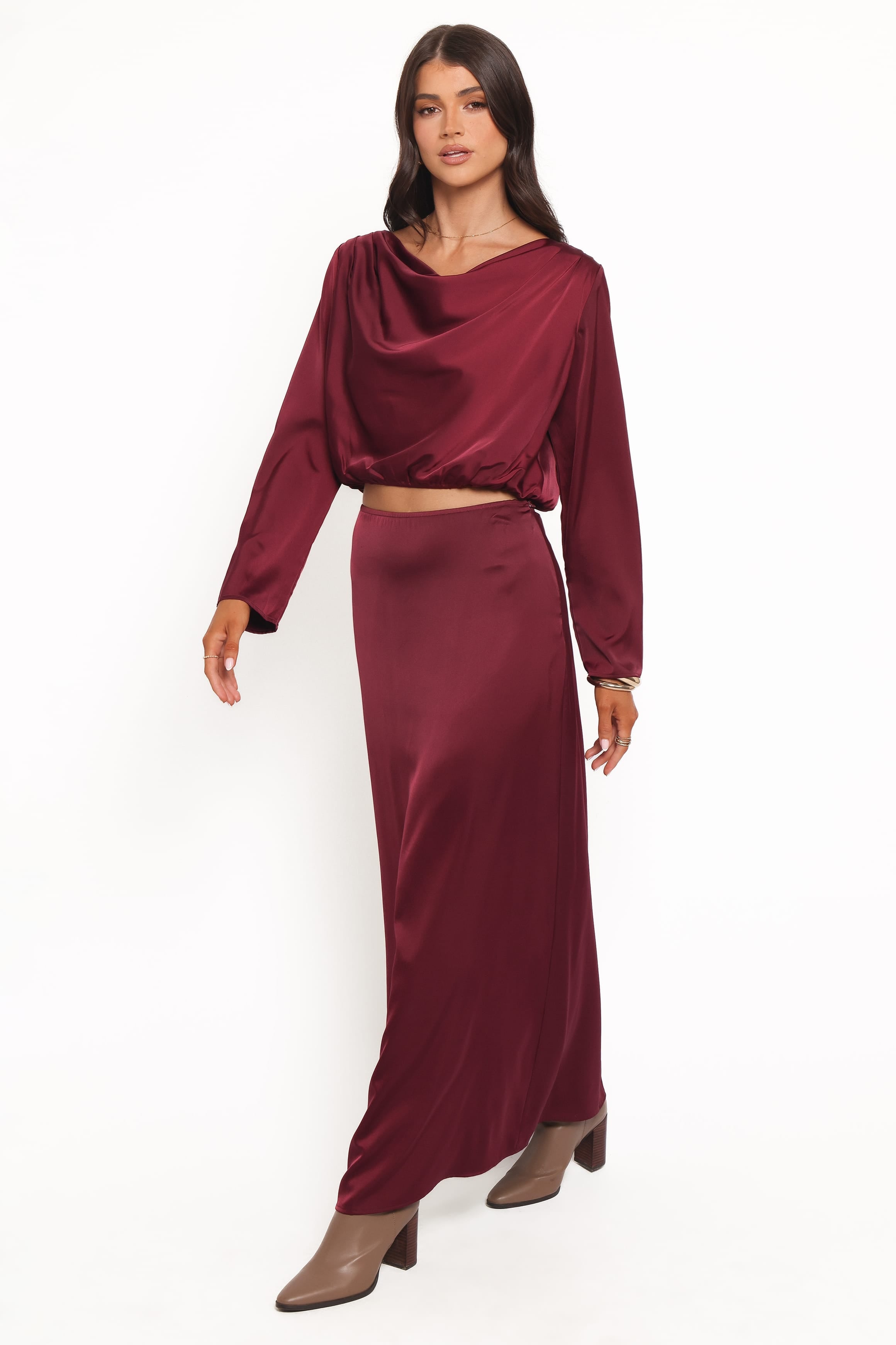 Catherine — Rich-Tone Woven Skirt Set | Tailored Two-Piece | Refined Style