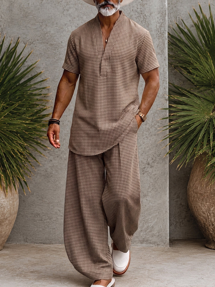 Plaid Print Woven Coordinated Set — Men's | Relaxed Fit | Vintage-Inspired Smart