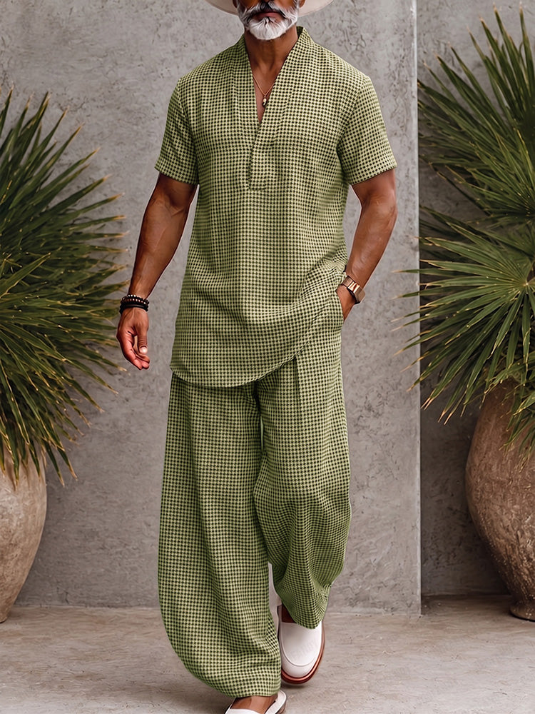 Plaid Print Woven Coordinated Set — Men's | Relaxed Fit | Vintage-Inspired Smart