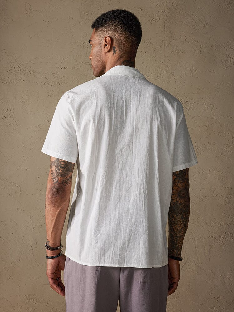 Cotton Linen Button-Front Shirt — Men's | Relaxed Open Collar | Everyday Essential