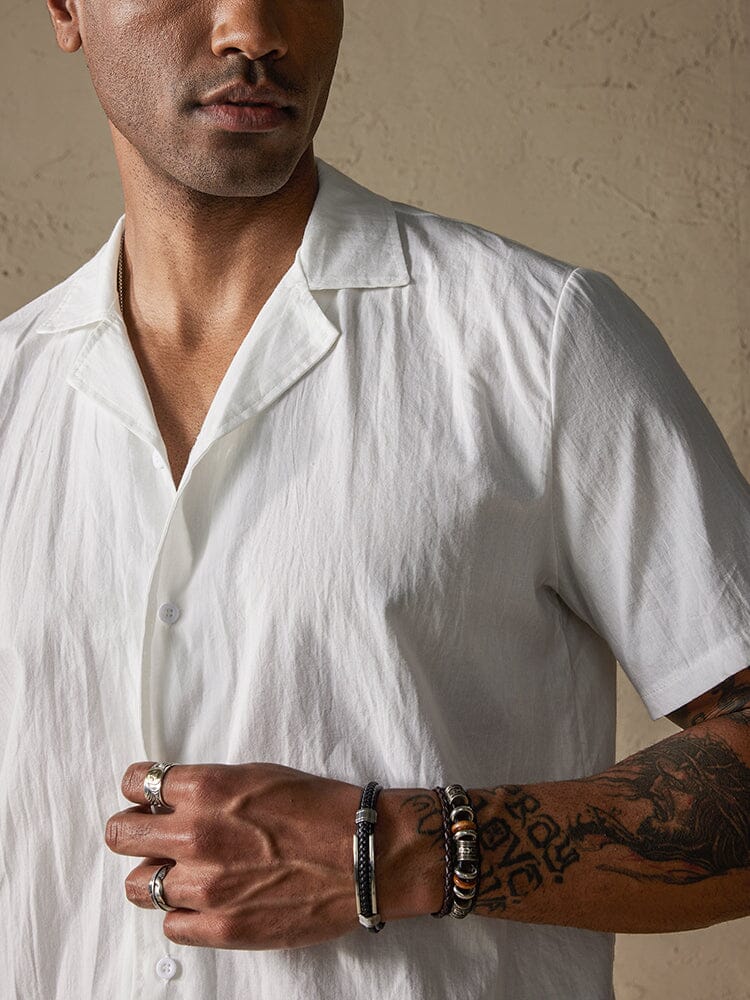 Cotton Linen Button-Front Shirt — Men's | Relaxed Open Collar | Everyday Essential