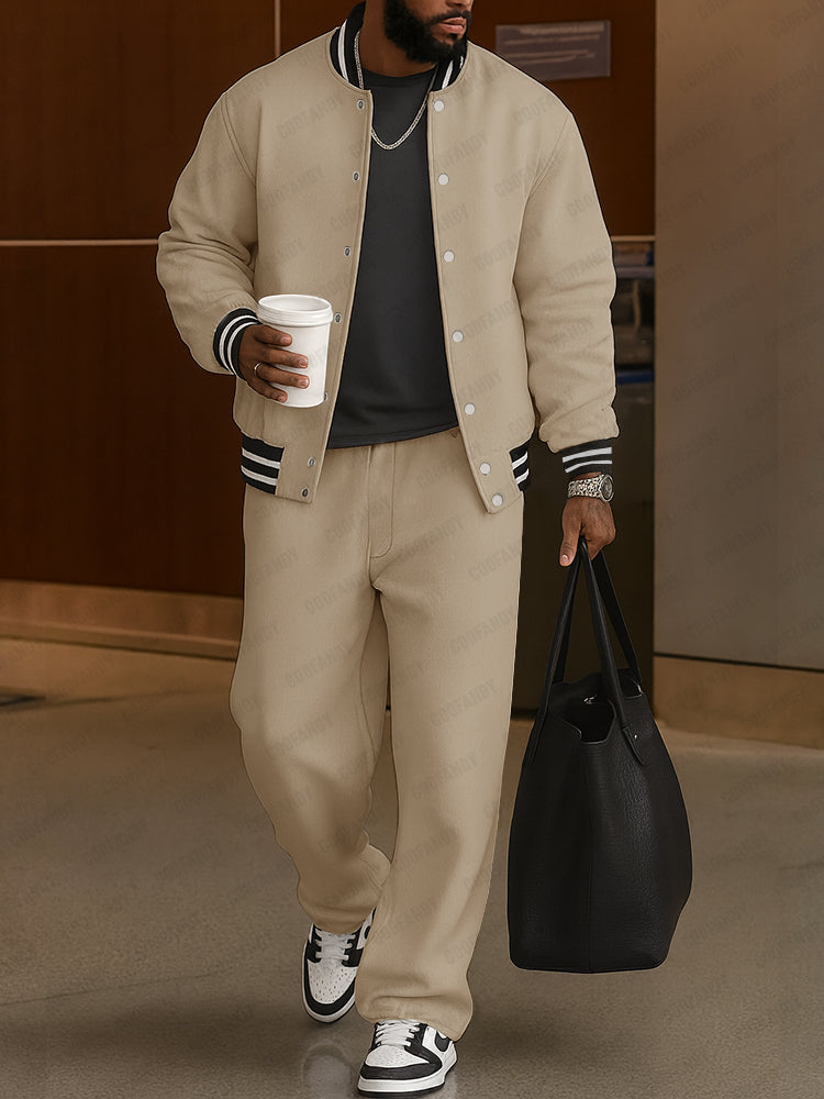 Striped-Trim Cotton Jacket & Pants Set — Men's | Classic Fit | Refined Casual