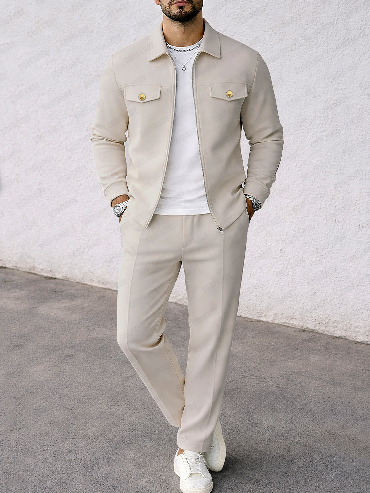 Faux Suede Jacket & Pants Set — Men's | Relaxed Fit | Textured Statement