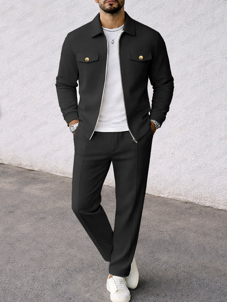 Faux Suede Jacket & Pants Set — Men's | Relaxed Fit | Textured Statement