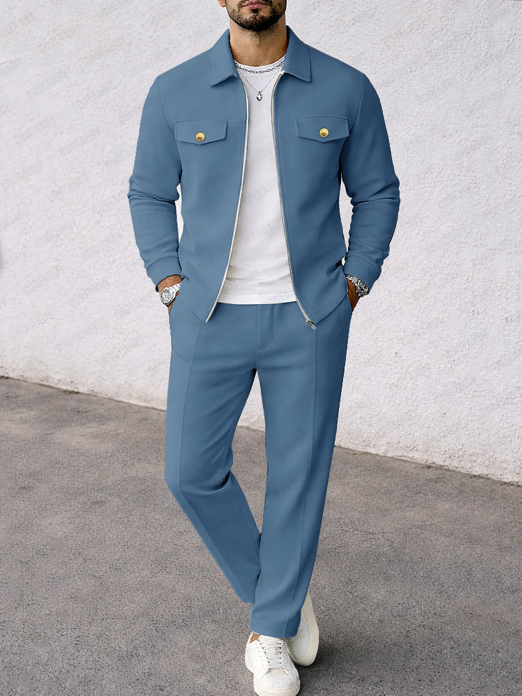 Faux Suede Jacket & Pants Set — Men's | Relaxed Fit | Textured Statement