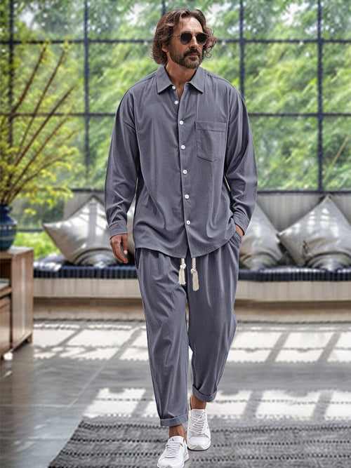 100% Cotton Shirt & Pants Set — Men's | Comfort Fit | Clean Casual Essential