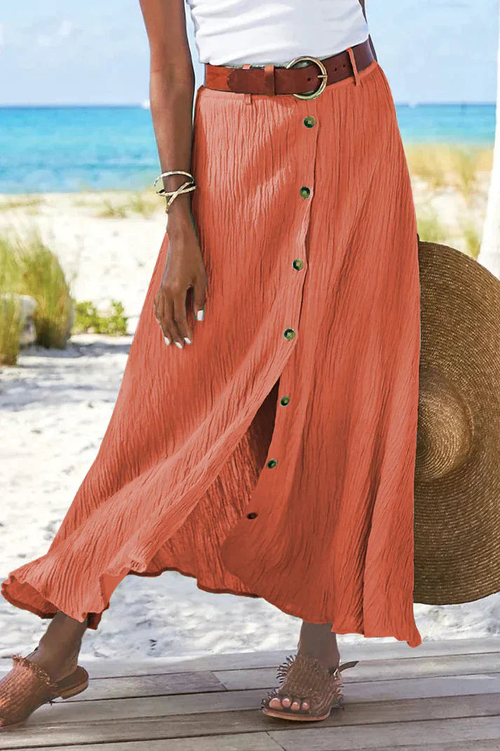 Coral — Button-Front Linen-Look Maxi Skirt | High Waist | Elegant Summer