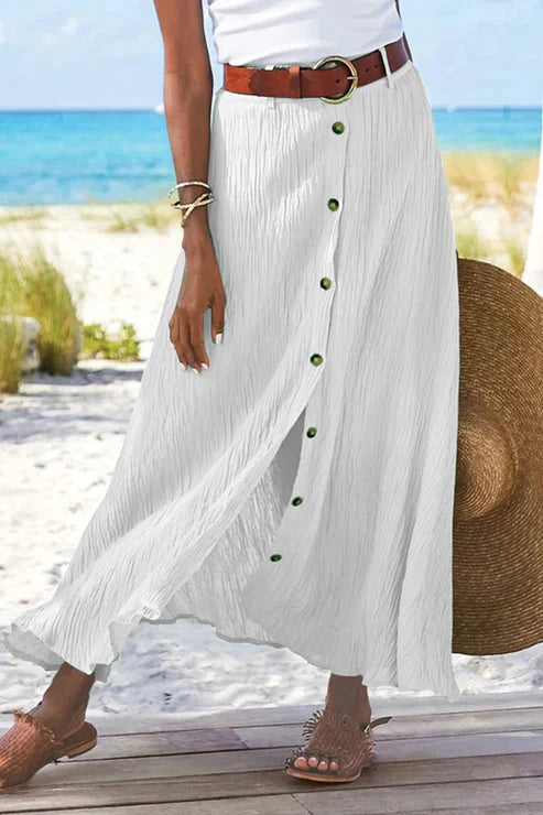 Coral — Button-Front Linen-Look Maxi Skirt | High Waist | Elegant Summer