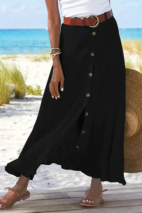 Coral — Button-Front Linen-Look Maxi Skirt | High Waist | Elegant Summer