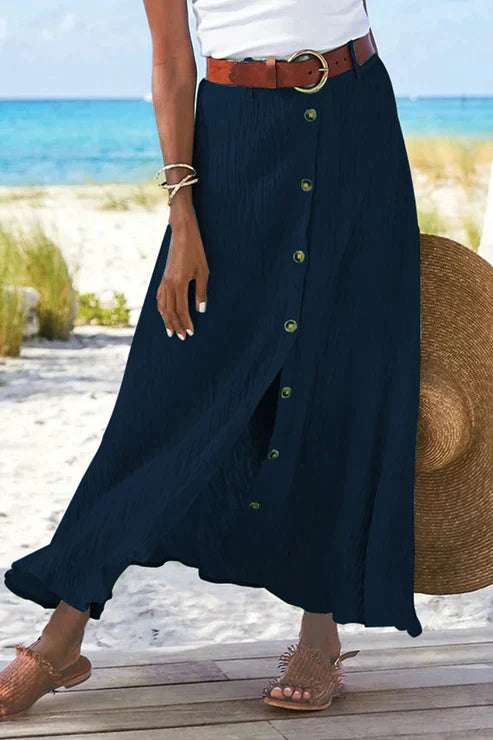 Coral — Button-Front Linen-Look Maxi Skirt | High Waist | Elegant Summer
