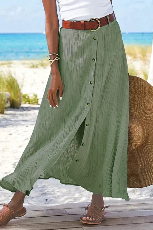 Coral — Button-Front Linen-Look Maxi Skirt | High Waist | Elegant Summer