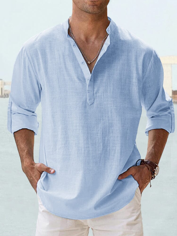 Cotton Linen Long-Sleeve Woven Shirt — Men's | Relaxed Fit | Breathable Everyday