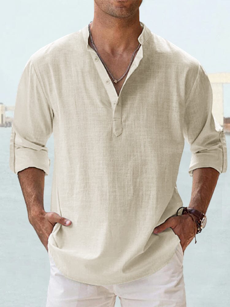 Cotton Linen Long-Sleeve Woven Shirt — Men's | Relaxed Fit | Breathable Everyday