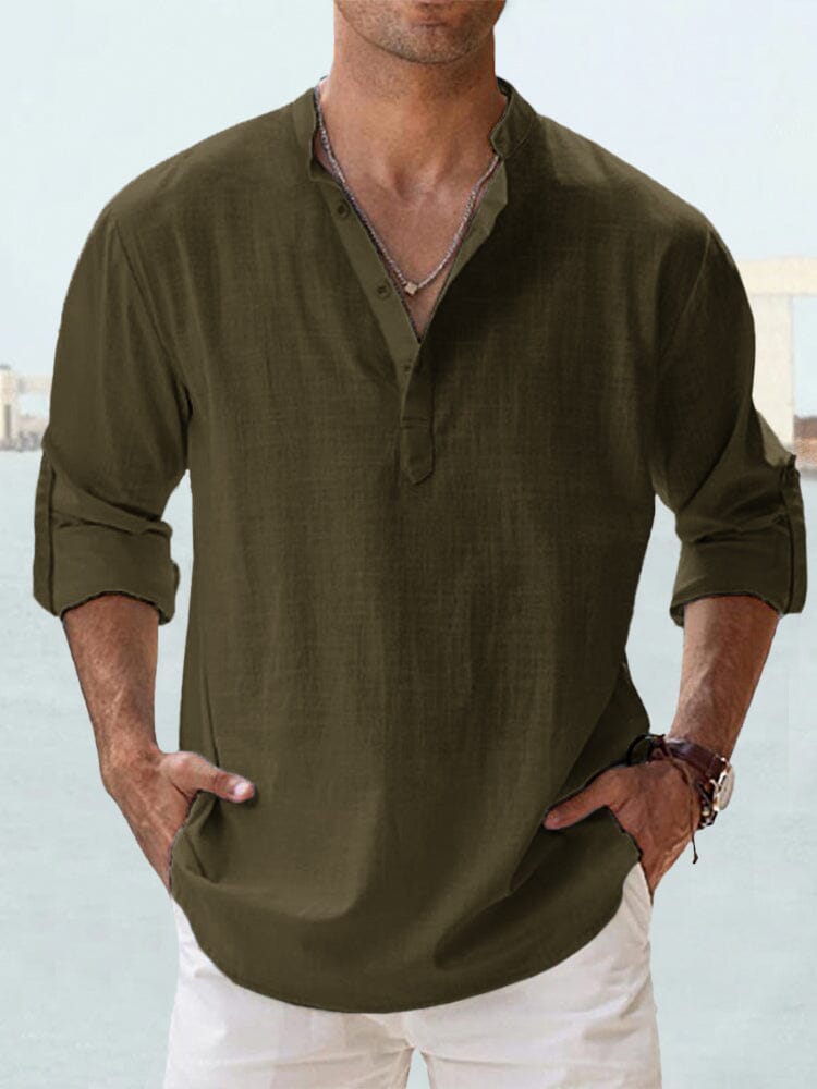 Cotton Linen Long-Sleeve Woven Shirt — Men's | Relaxed Fit | Breathable Everyday