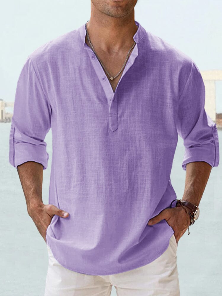 Cotton Linen Long-Sleeve Woven Shirt — Men's | Relaxed Fit | Breathable Everyday