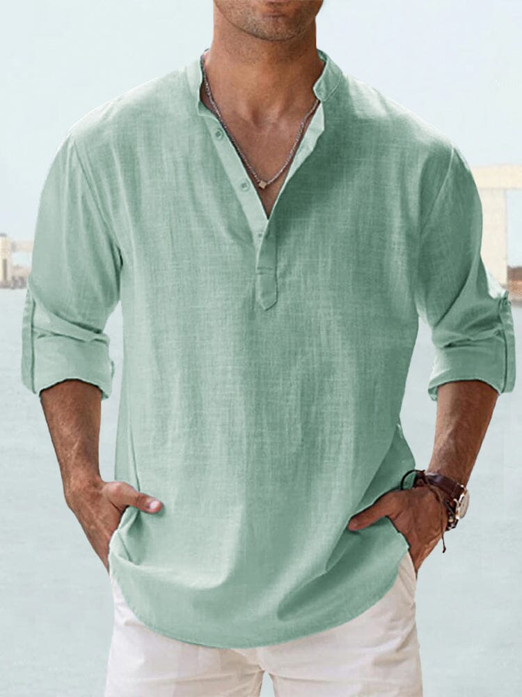 Cotton Linen Long-Sleeve Woven Shirt — Men's | Relaxed Fit | Breathable Everyday
