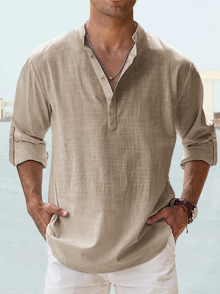 Cotton Linen Long-Sleeve Woven Shirt — Men's | Relaxed Fit | Breathable Everyday