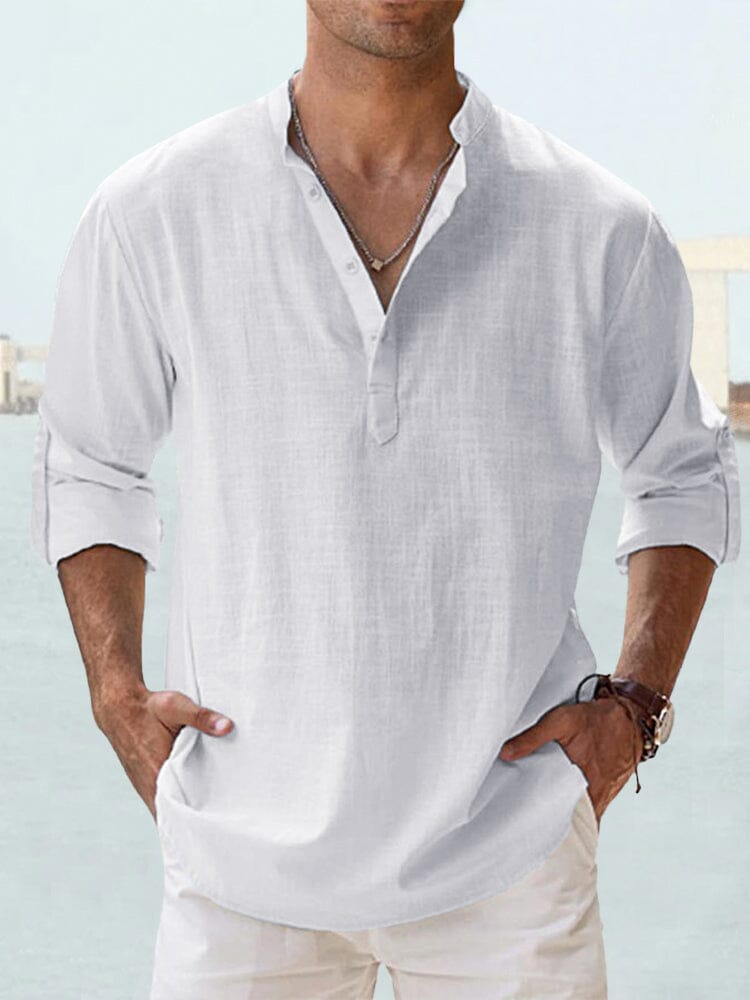 Cotton Linen Long-Sleeve Woven Shirt — Men's | Relaxed Fit | Breathable Everyday