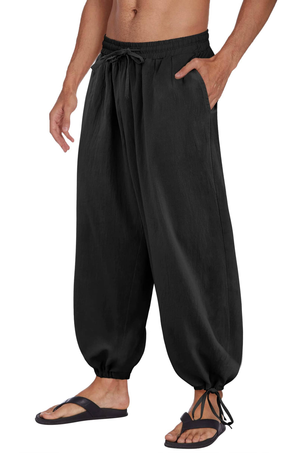 Cotton Linen Loose Yoga Pants — Men's | Wide-Leg Relaxed Fit | Breathable Essential
