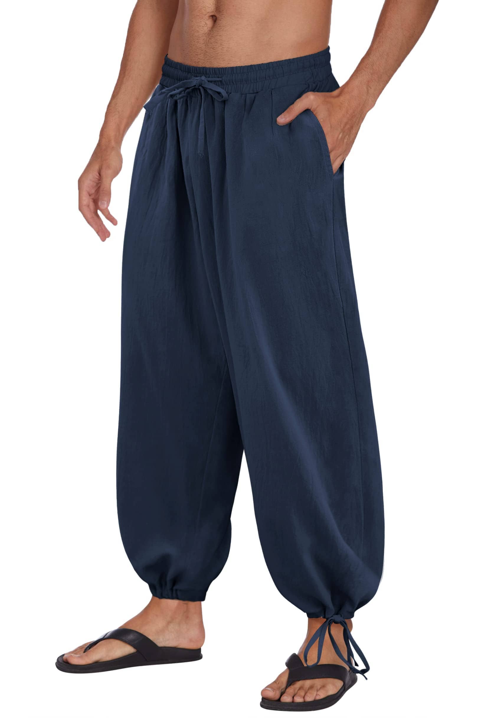 Cotton Linen Loose Yoga Pants — Men's | Wide-Leg Relaxed Fit | Breathable Essential