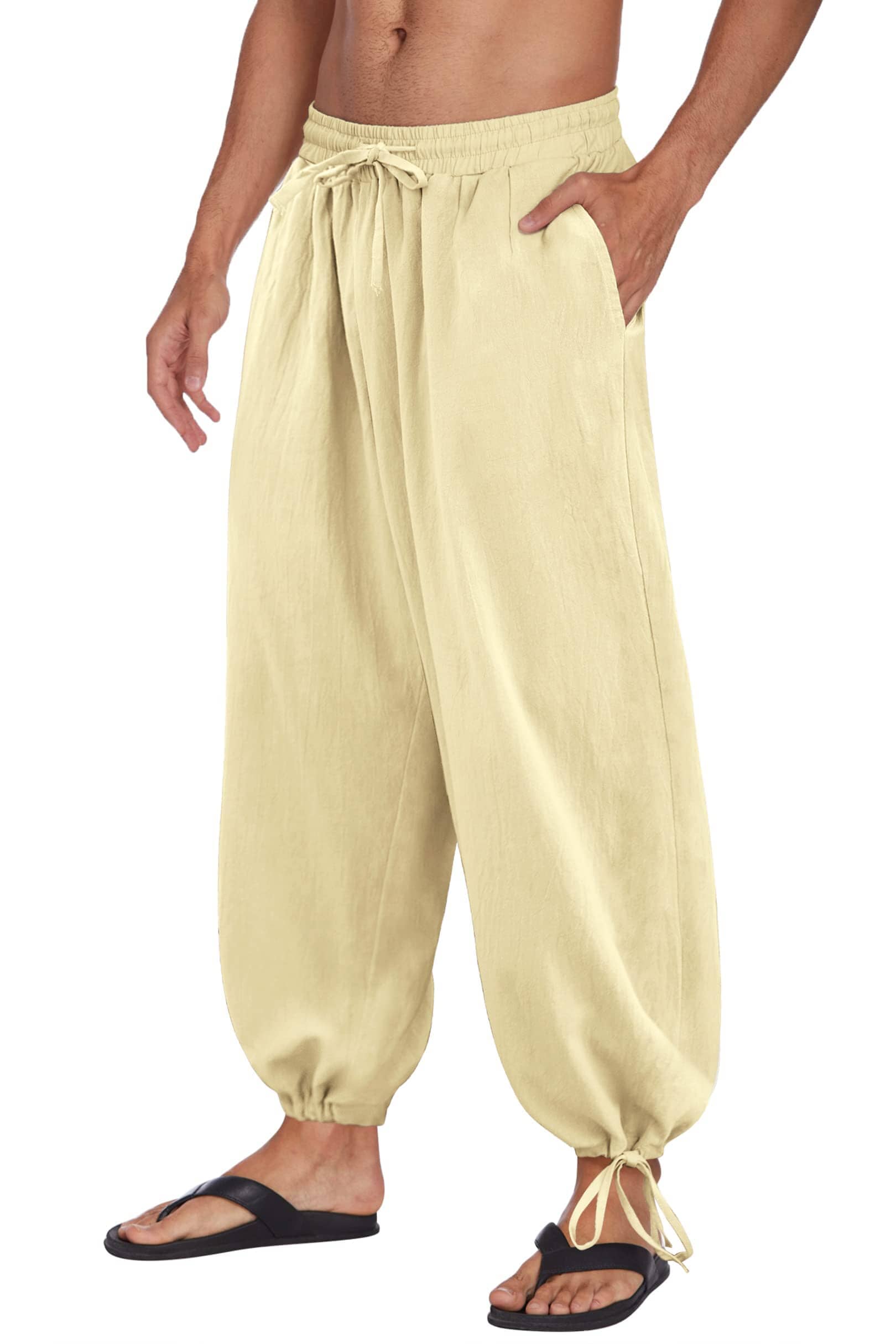 Cotton Linen Loose Yoga Pants — Men's | Wide-Leg Relaxed Fit | Breathable Essential