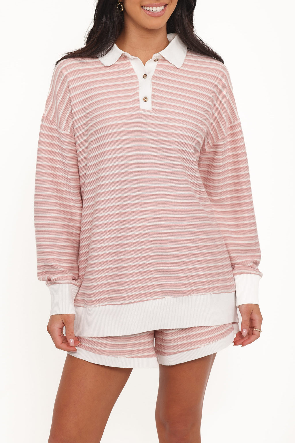 Dealia — Striped Ribbed Knit Short Set | Stretch Fit | Polished Casual