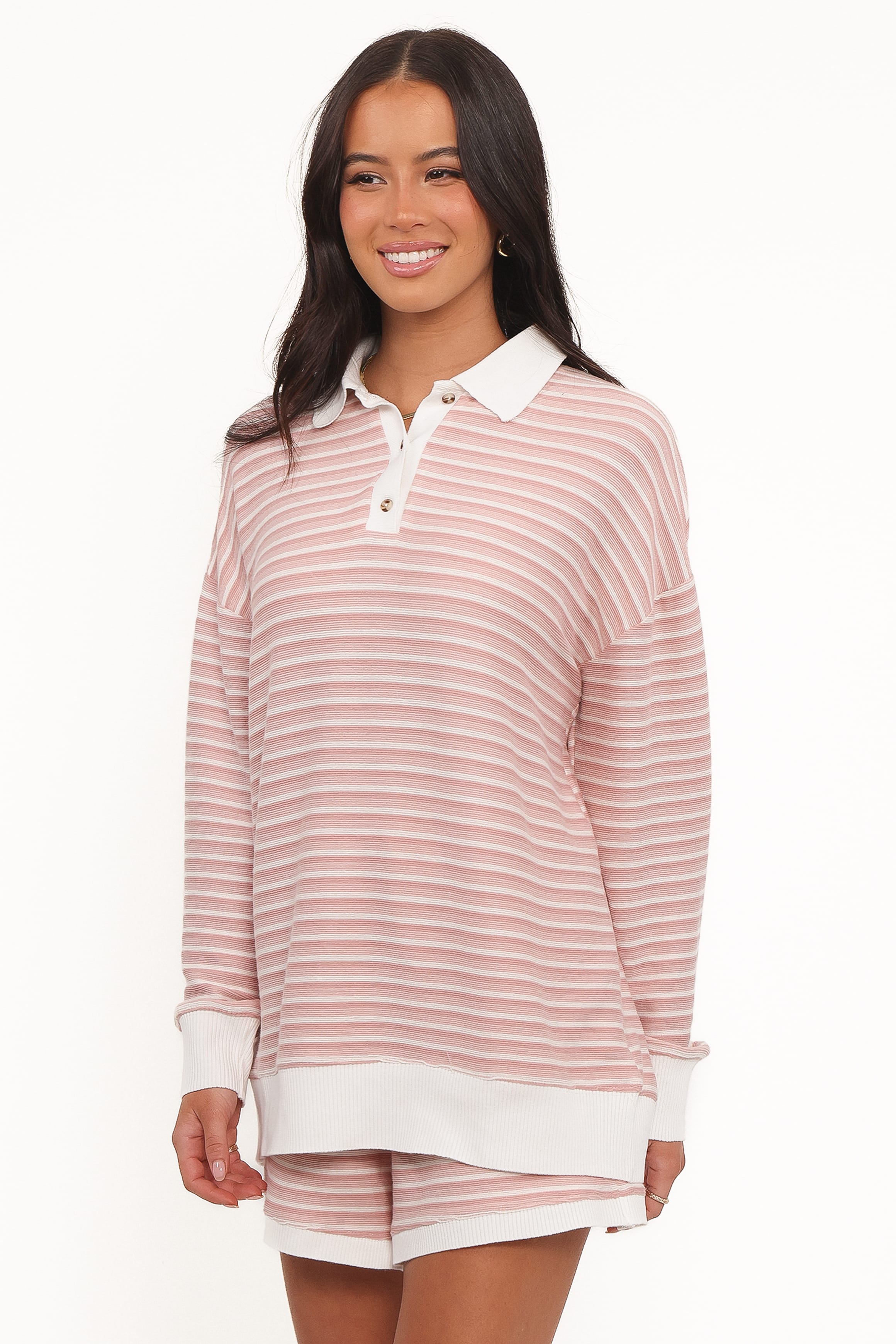 Dealia — Striped Ribbed Knit Short Set | Stretch Fit | Polished Casual