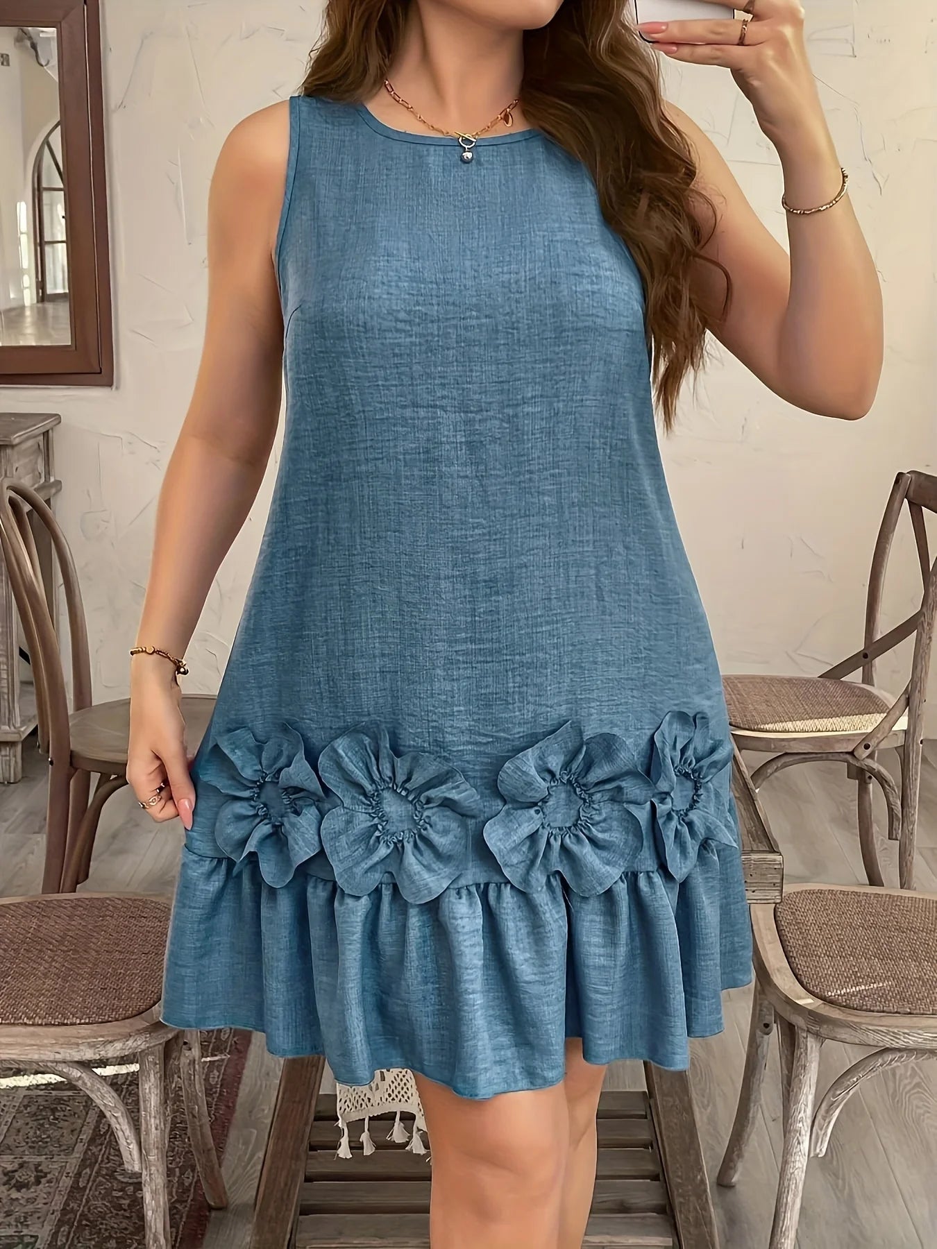 Embossed Floral Cotton Midi Dress — Women's | Textured Woven | Resort Wear