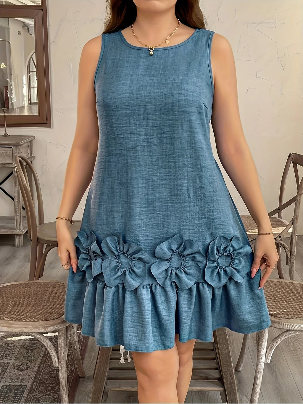 Embossed Floral Cotton Midi Dress — Women's | Textured Woven | Resort Wear