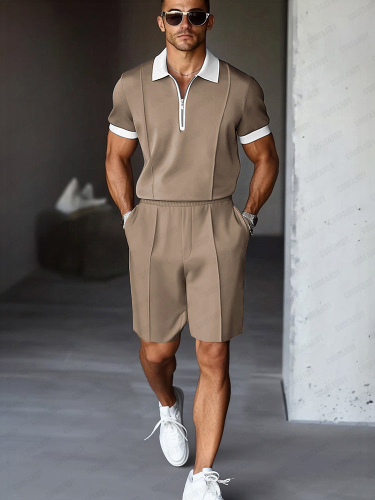 Two-Tone Stretch Woven Set — Men's | Relaxed Fit | Colour-Block Casual