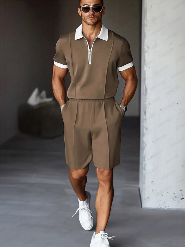 Two-Tone Stretch Woven Set — Men's | Relaxed Fit | Colour-Block Casual