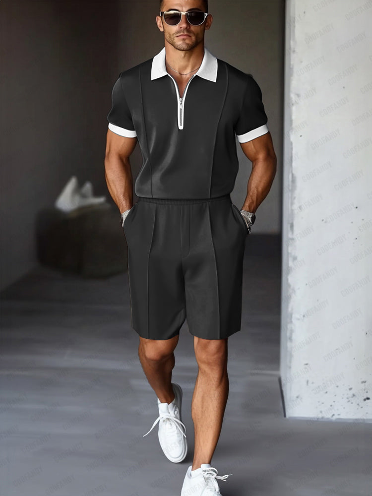 Two-Tone Stretch Woven Set — Men's | Relaxed Fit | Colour-Block Casual