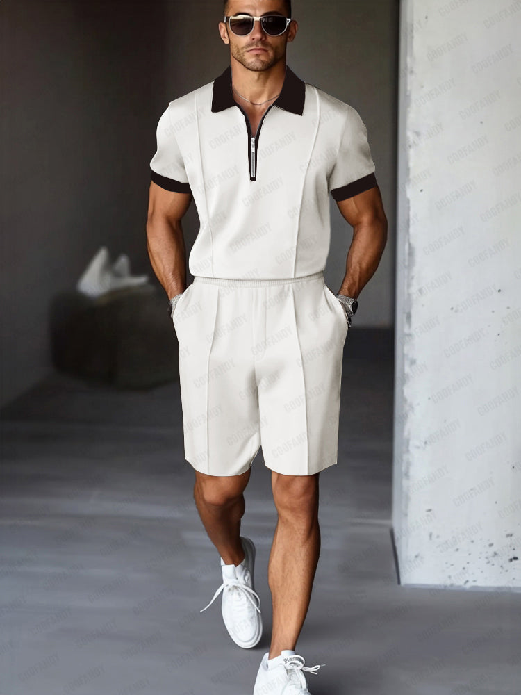 Two-Tone Stretch Woven Set — Men's | Relaxed Fit | Colour-Block Casual