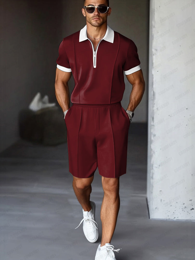 Two-Tone Stretch Woven Set — Men's | Relaxed Fit | Colour-Block Casual