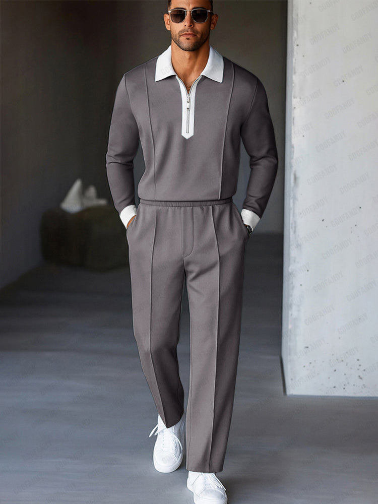 Two-Tone Stretch Woven Set — Men's | Relaxed Fit | Colour-Block Casual