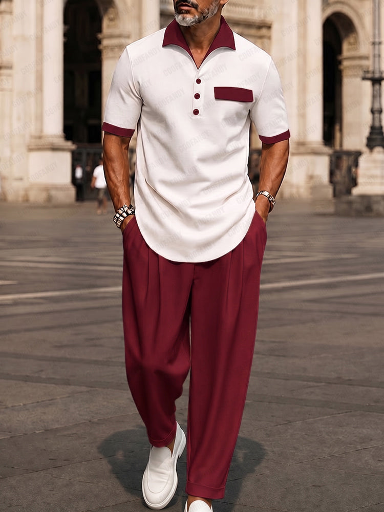 Contrast-Color Coordinated Set — Men's | Relaxed Woven Fit | Colour-Block Style