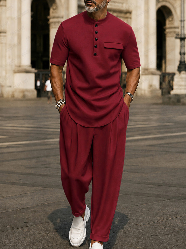 Contrast-Color Coordinated Set — Men's | Relaxed Woven Fit | Colour-Block Style