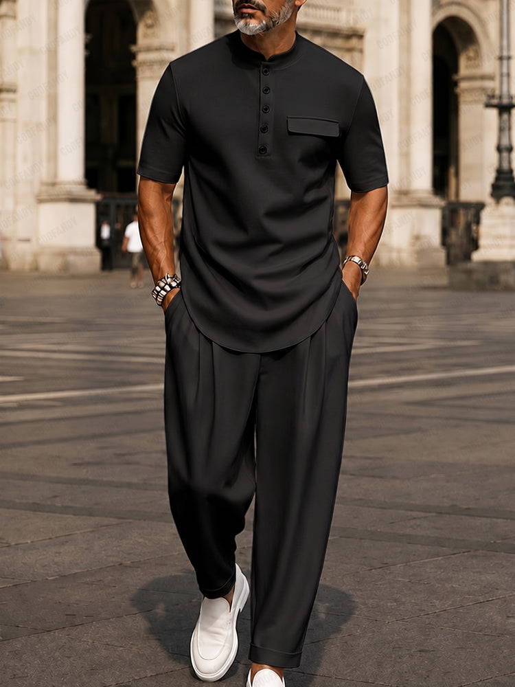 Contrast-Color Coordinated Set — Men's | Relaxed Woven Fit | Colour-Block Style