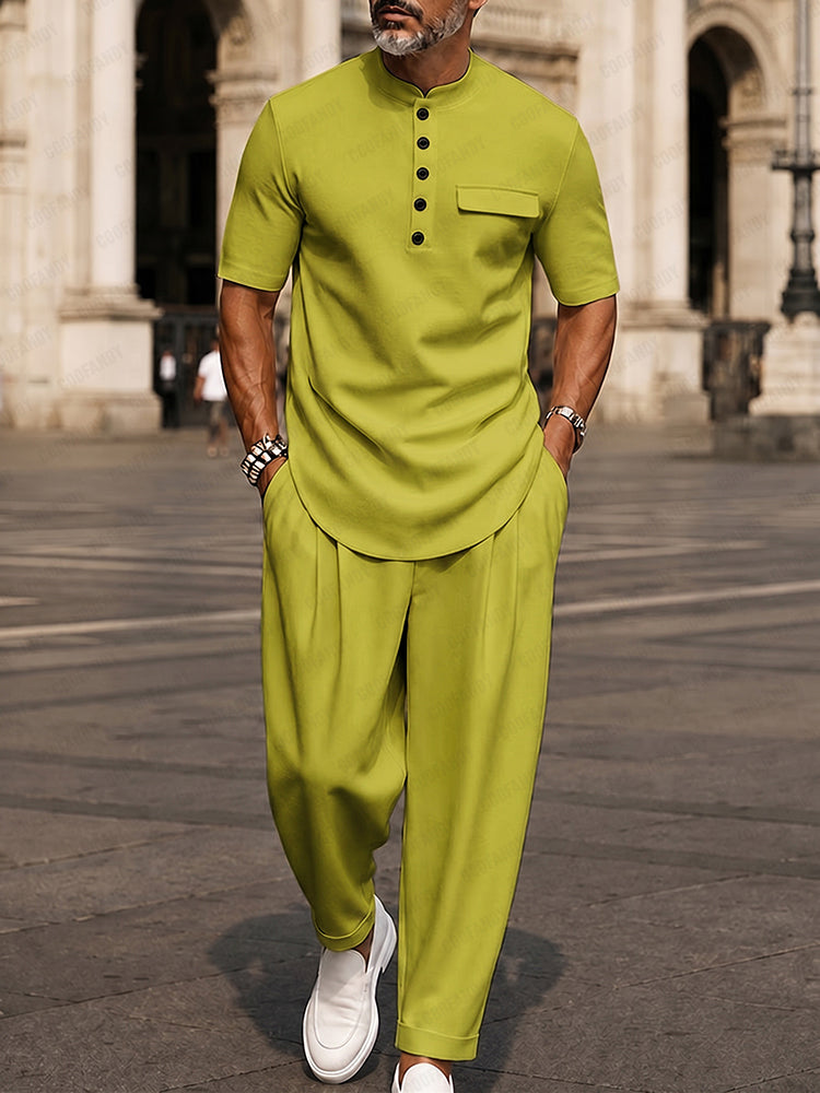 Contrast-Color Coordinated Set — Men's | Relaxed Woven Fit | Colour-Block Style