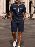 Contrast-Trim Woven Polo Shirt & Shorts Set — Men's | Relaxed Fit | Smart Summer