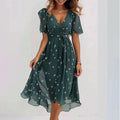 Ruffle-Hem Chiffon Midi Dress — Women's | A-Line Silhouette | Feminine Occasion