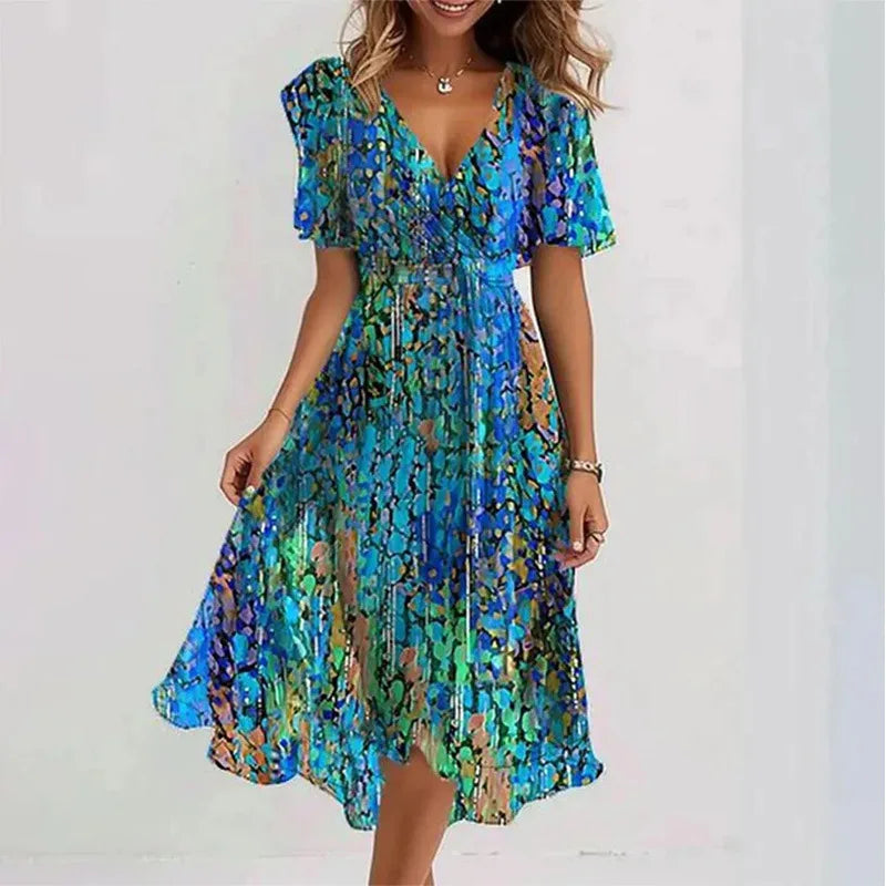 Ruffle-Hem Chiffon Midi Dress — Women's | A-Line Silhouette | Feminine Occasion