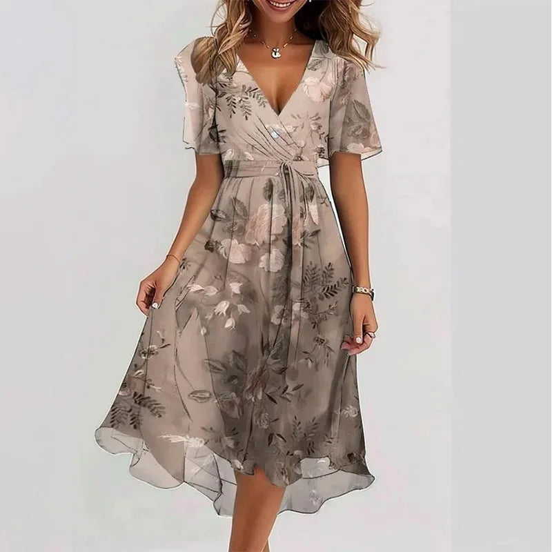 Ruffle-Hem Chiffon Midi Dress — Women's | A-Line Silhouette | Feminine Occasion