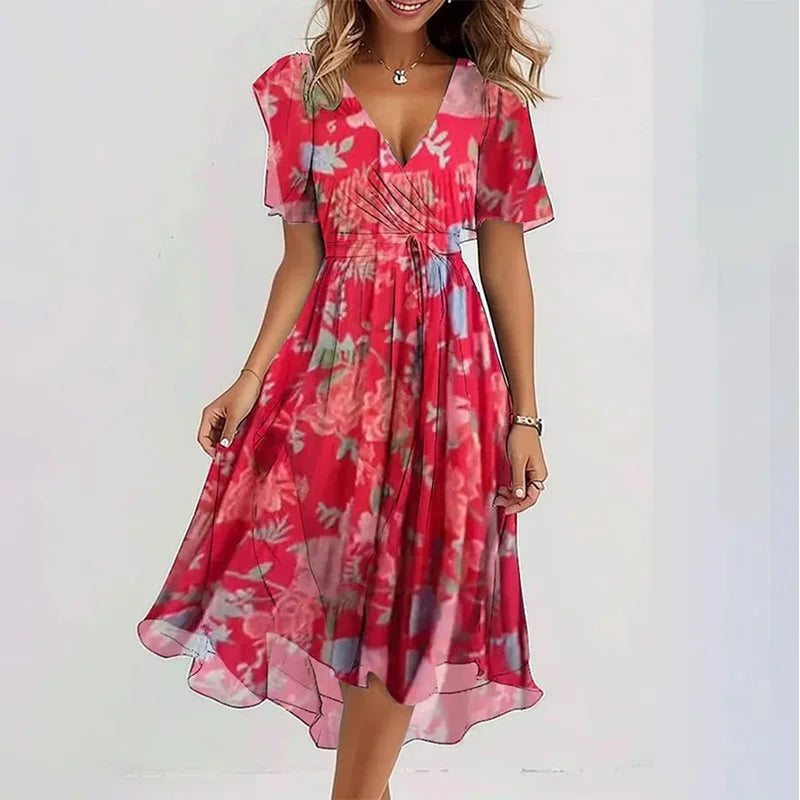 Ruffle-Hem Chiffon Midi Dress — Women's | A-Line Silhouette | Feminine Occasion