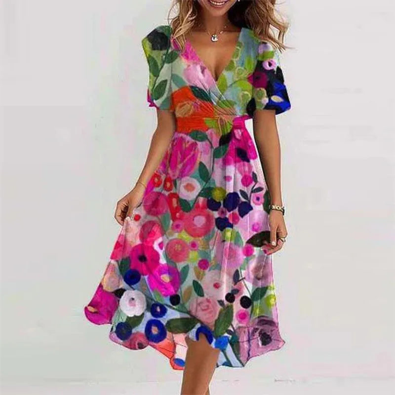 Ruffle-Hem Chiffon Midi Dress — Women's | A-Line Silhouette | Feminine Occasion