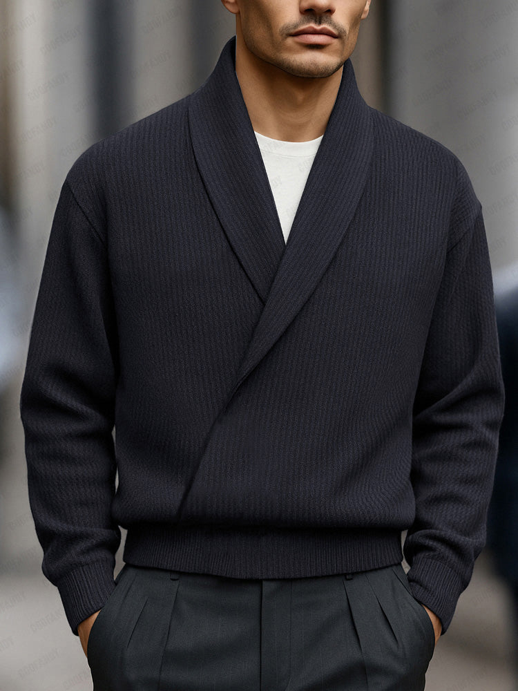 Shawl-Collar Ribbed Knit Sweater — Men's | Relaxed Fit | Refined Weekend Layer