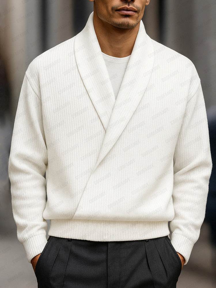 Shawl-Collar Ribbed Knit Sweater — Men's | Relaxed Fit | Refined Weekend Layer