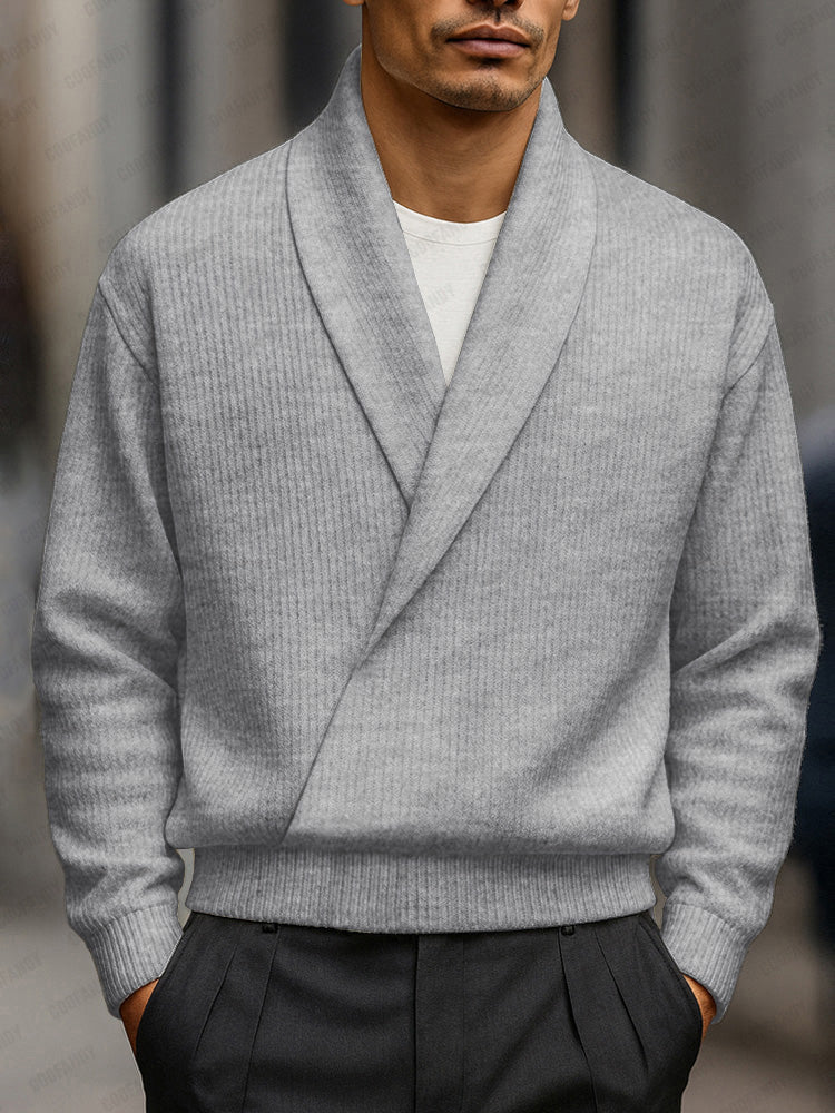 Shawl-Collar Ribbed Knit Sweater — Men's | Relaxed Fit | Refined Weekend Layer