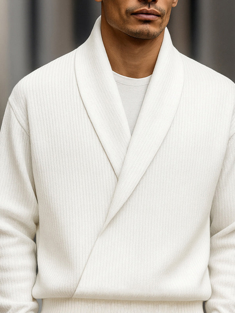 Shawl-Collar Ribbed Knit Sweater — Men's | Relaxed Fit | Refined Weekend Layer