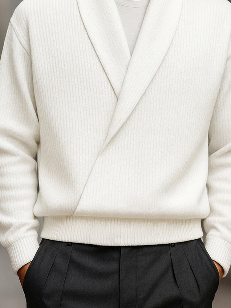 Shawl-Collar Ribbed Knit Sweater — Men's | Relaxed Fit | Refined Weekend Layer